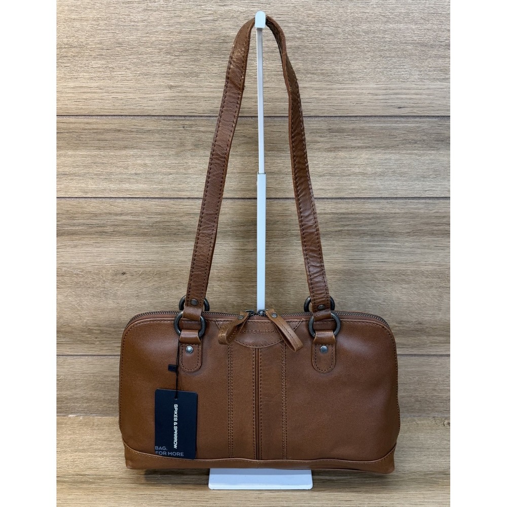 Spikes & Sparrow Shoulder Bag Cognac Satchel Work Purse Genuine Leather NWT